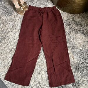 Burgundy Wide-Leg Linen Blend Pants ♥️